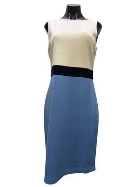 St. John Colorblock Knit Dress Blue & Cream Size 10